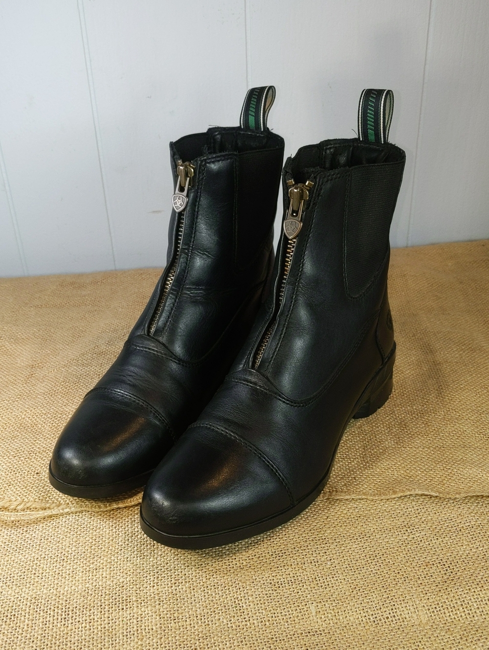 Ariat Black Front-Zip Leather Heeled Ankle Boots